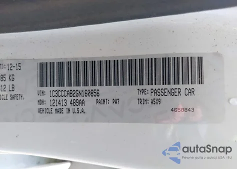 2016 Chrysler 200 Limited from USA, damaged, VIN 1C3CCCAB2GN160856